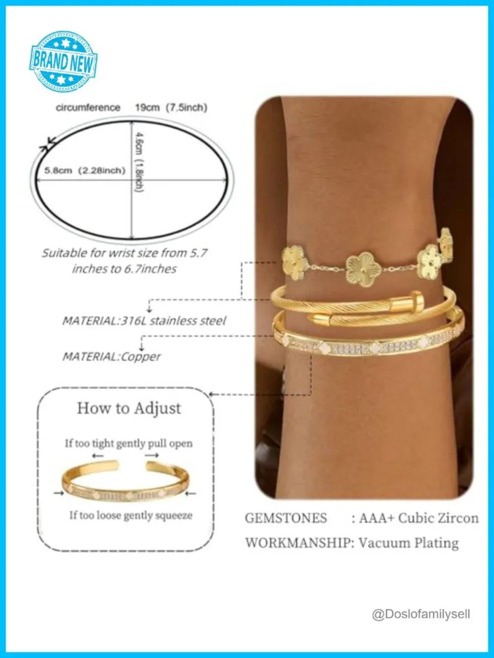 Cubic Zirconia Bangle Bracelets 18K Gold Plated Stackable Love Bracelet Set